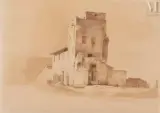 Vue animée d’un bâtiment romain avec une tour by Jean-Jacques de Boissieu, Lavis gris et brun sur traits de crayon noir, sold Nov 2021