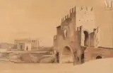 Vue du pont Nomentano by Jean-Jacques de Boissieu, Lavis brun et gris sur traits de crayon noir, sold Nov 2021