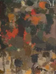 Composition by Camille Bryen, 1959, Huile sur toile, sold Nov 2021