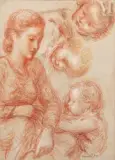 Jeune mère et son enfant by Maurice Mendjizki, Sanguine sur papier, sold Nov 2021
