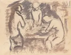 Trois femmes by Leopold Gottlieb, Gouache, encre et crayon sur papier, sold Nov 2021