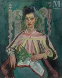 Portrait de femme au bouquet de muguet by Jacques Chapiro, Huile sur toile, sold Nov 2021