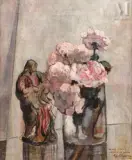 Nature morte au bouquet et à la statuette by Zygmunt Brunner, Huile sur toile, sold Nov 2021