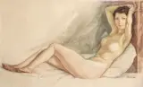 Nu féminin de profil by David Olère, Aquarelle sur papier, sold Nov 2021