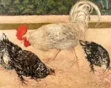 Coq et poules by Georges Henri Manzana Pissarro, 1900, Huile sur toile, sold Oct 2021
