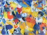 Composition by Joe Downing, Gouache sur papier, sold Jun 2021