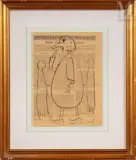 Sans titre by Gaston Chaissac, 1959, Encre sur papier imprimé, marouflé sur panneau, sold Jun 2021