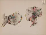 Pigeon et femme by Sakti Burman, Encre et aquarelle sur papier, sold Jun 2021