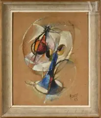 Composition by Roger Lersy, 1958, Huile sur toile, marouflée sur isorel, sold Jun 2021