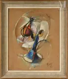 Composition by Roger Lersy, 1958, Huile sur toile, marouflée sur isorel, sold Jun 2021