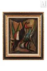 Construction d'un oiseau by Jean-Michel Atlan, 1946, Huile sur carton, sold Jun 2021