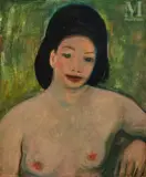 Buste de femme sur fond vert by Georges Kars, Huile sur carton, sold May 2021