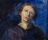 Portrait de femme sur fond bleu by Vladimir de Terlikowski, Huile sur toile, sold May 2021