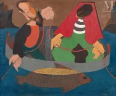 La pêche miraculeuse by Arthur Kolnik, Huile sur toile montée sur le cadre, sold May 2021