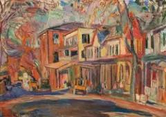 La rue aux maisons rouges, U.S.A by Abraham A. Manievich, Huile sur toile, sold May 2021