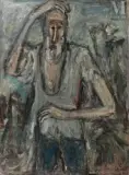 Famille en exil / personnage tourmenté by Jechezkiel David Kirszenbaum, Huile sur toile double face, sold May 2021