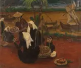Scène de marché au bord du fleuve by Joseph Gilardoni, Huile sur toile, sold Apr 2021