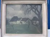 Paysage avec maisons by Henriette Morel, Huile sur toile maroufflée sur carton, sold Apr 2021