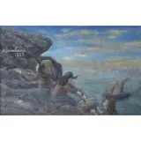 Pêcheurs dans les rochers by André Bauchant, 1927, Huile sur panneau, sold Oct 2016