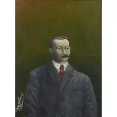 L'homme au costume gris by André Bauchant, 1926, Huile sur carton, sold Oct 2016