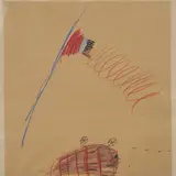 Le drapeau by Bernard Rancillac, 1963, Crayon de couleur sur papier, sold Oct 2016