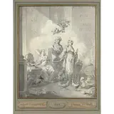 Allégorie du comte de Provence en protecteur des by Claude Hoin, Lavis gris, plume et encre noire, sold Jun 2016