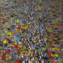 Market Panorama by Ablade Glover, 1988, Huile sur toile, sold Jun 2016