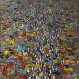 Market Panorama by Ablade Glover, 1988, Huile sur toile, sold Jun 2016