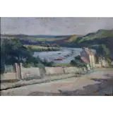 Rolleboise, la Seine vue de la côte de Rolleboise, by Maximilien Luce, Huile sur carton, sold Mar 2016