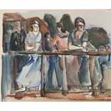 Femmes à la balustrade by Henri Epstein, Aquarelle sur papier, sold Mar 2016