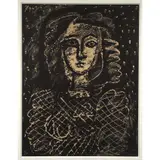 Buste sur fond étoilé by Pablo Picasso, 1949, Lithographie sur fond noir, signée et numérotée 5/50 au crayon rouge, sold Dec 2015