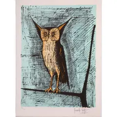 Le hibou by Bernard Buffet, 1982, Lithographie en 5 couleurs, signée et numérotée 99/125, sold Dec 2015