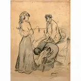 Le modèle by Jean-Louis Forain, Plume, encre de Chine et lavis gris, sold Dec 2015