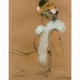 Elégante assise de profi by Ramon Casas, Pastel, fusain sur papier gaufré, sold Dec 2015