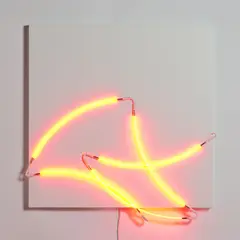 Contorsions n°12 by François Morellet, 2008, Acrylique sur toile sur bois et 5 cinquièmes de cercle de néon rouge, sold Nov 2015