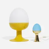 Table lamps, set of two by Hans Agne Jakobsson, c. 1960, enameled aluminum, glass, brass, sold Apr 2023