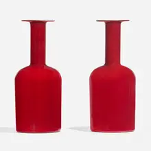 Vases from the Gulvvase series, pair by Otto Brauer, c. 1958, glass, sold Apr 2023