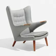 Papa Bear chair by Hans J. Wegner, 1950, upholstery, teak, sold Apr 2023