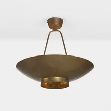 Ceiling lamp, model 9060 by Paavo Tynell, 1950-52, perforated and enameled brass, glass, sold Apr 2023