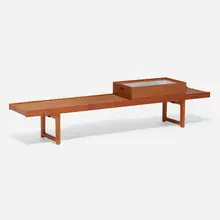 Krobo bench and planter by Torbjørn Afdal, c. 1962, teak, aluminum, sold Apr 2023