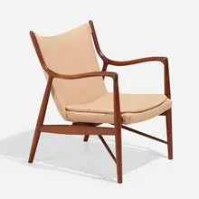 Lounge chair, model NV-45 by Finn Juhl, 1945, teak, upholstery, sold Apr 2023