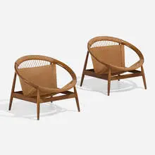 Ringstol lounge chairs by Illum Wikkelsø, c. 1965, walnut, rope, sold Apr 2023