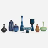Collection of eight miniature vessels by Gunnar Nylund, c. 1950, glazed stoneware, sold Apr 2023