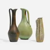 Collection of three pitchers by Gunnar Nylund, c. 1950, glazed stoneware, sold Apr 2023