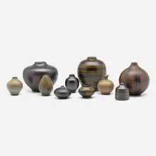 Collection of ten vases by Arthur Andersson, c. 1950, glazed stoneware, sold Apr 2023