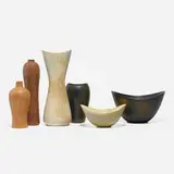 Collection of six vessels by Gunnar Nylund, c. 1950, glazed stoneware, sold Apr 2023