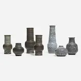 Collection of seven vases by Gunnar Nylund, c. 1965, glazed stoneware, sold Apr 2023
