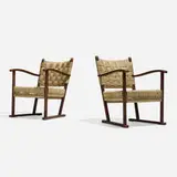 Armchairs, pair by Frits Schlegel, c. 1940, beech, jute, sold Apr 2023
