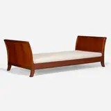 Daybed by attribution Ernst Kühn, c. 1945, mahogany, upholstery, brass, leather, sold Apr 2023