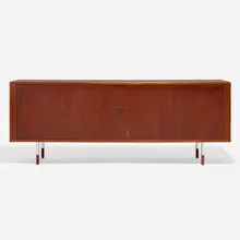 Cabinet by Arne Vodder, c. 1960, teak, chrome-plated steel, sold Apr 2023